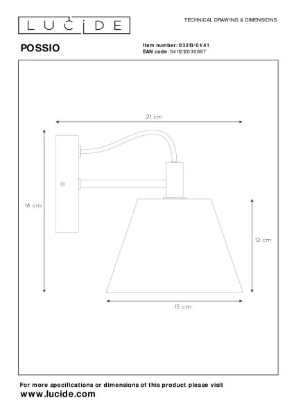 Lucide POSSIO - Wall light - 1xE14 - Taupe - technical